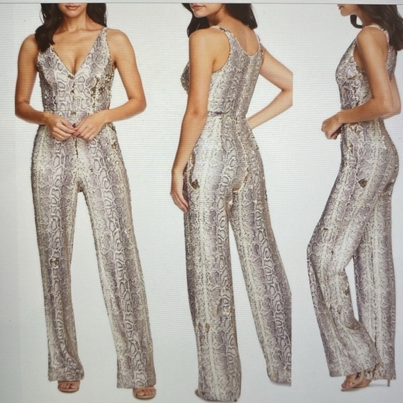 Dress the Population Pants - NWT Dress The Population Charlie Python heavy Sequins Ornate Jumpsuit Womens XS